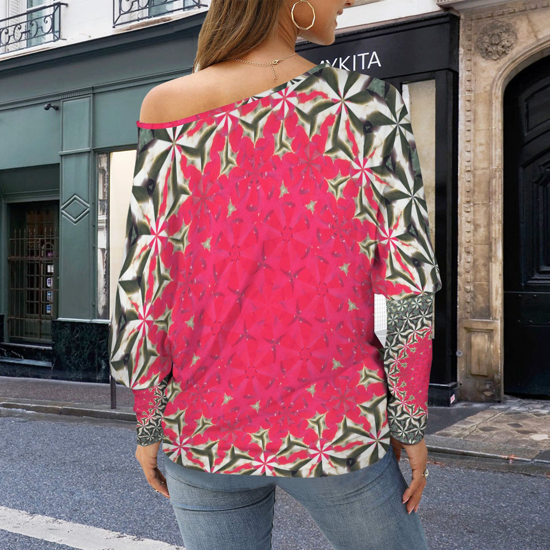 Batwing Long Sleeve Top Hollyhocks