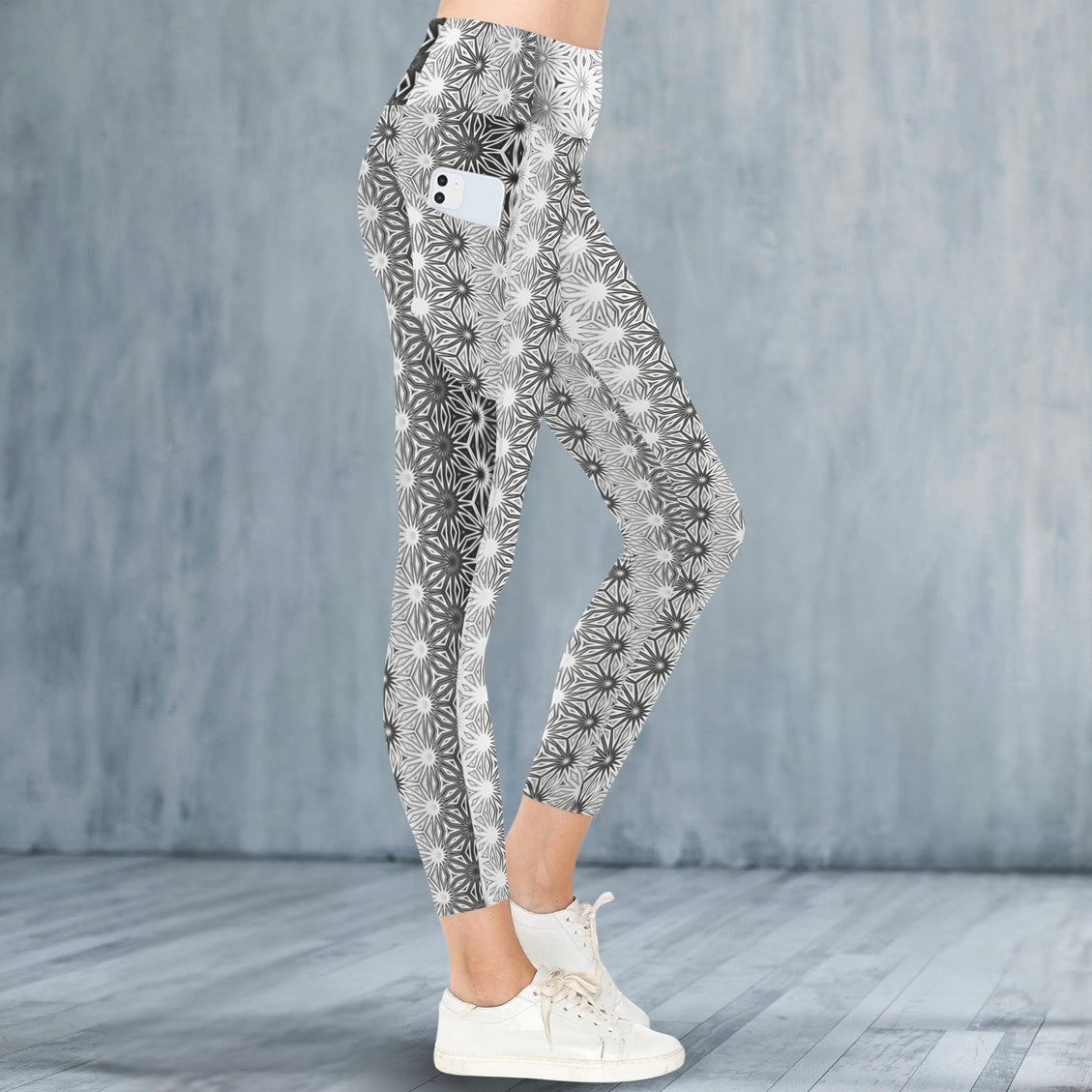 High Waist Pockets Yoga Leggings Black and White