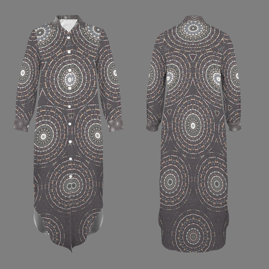 Long Sleeve Shirt Dress Gray Geometric