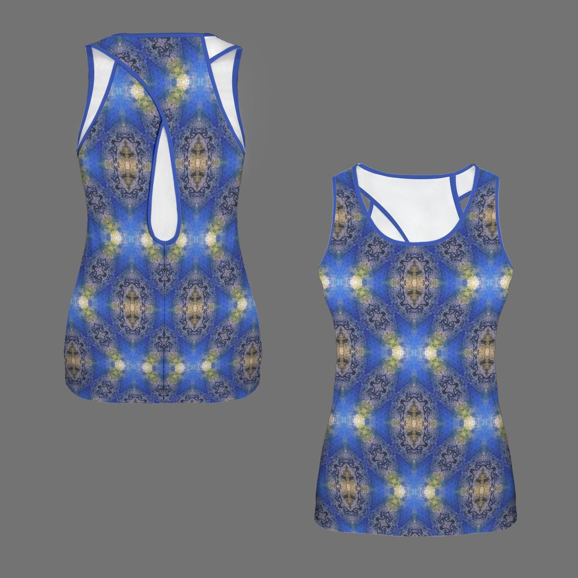 Cross Back Tank Blue and Gold