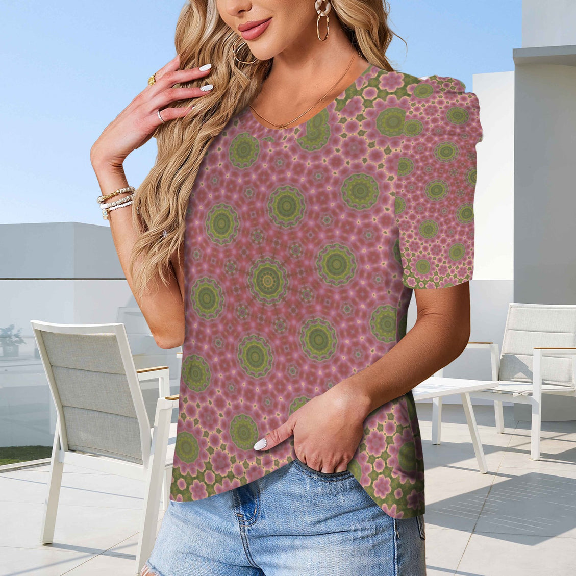 Puff Sleeve T-Shirt Pink Cactus