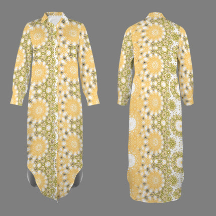 Long Sleeve Shirt Dress Gold Sunflower Graphic