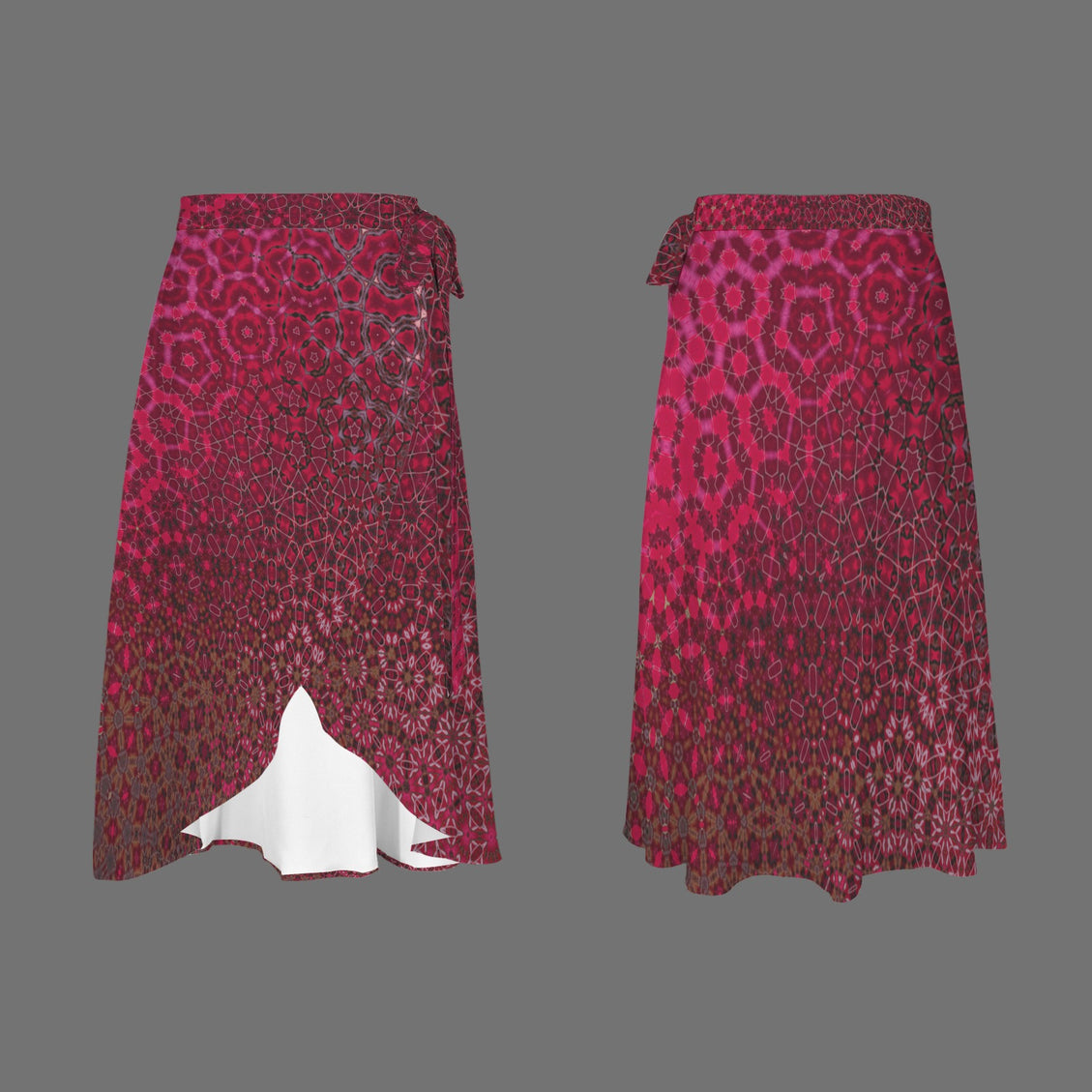 Tie Waist Wrap Skirt Red Leaves Abstract