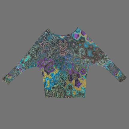 Batwing Long Sleeve Sweater Peacock Feathers Abstract