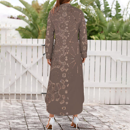 Long Sleeve Shirt Dress Coffee and Copper Graphic