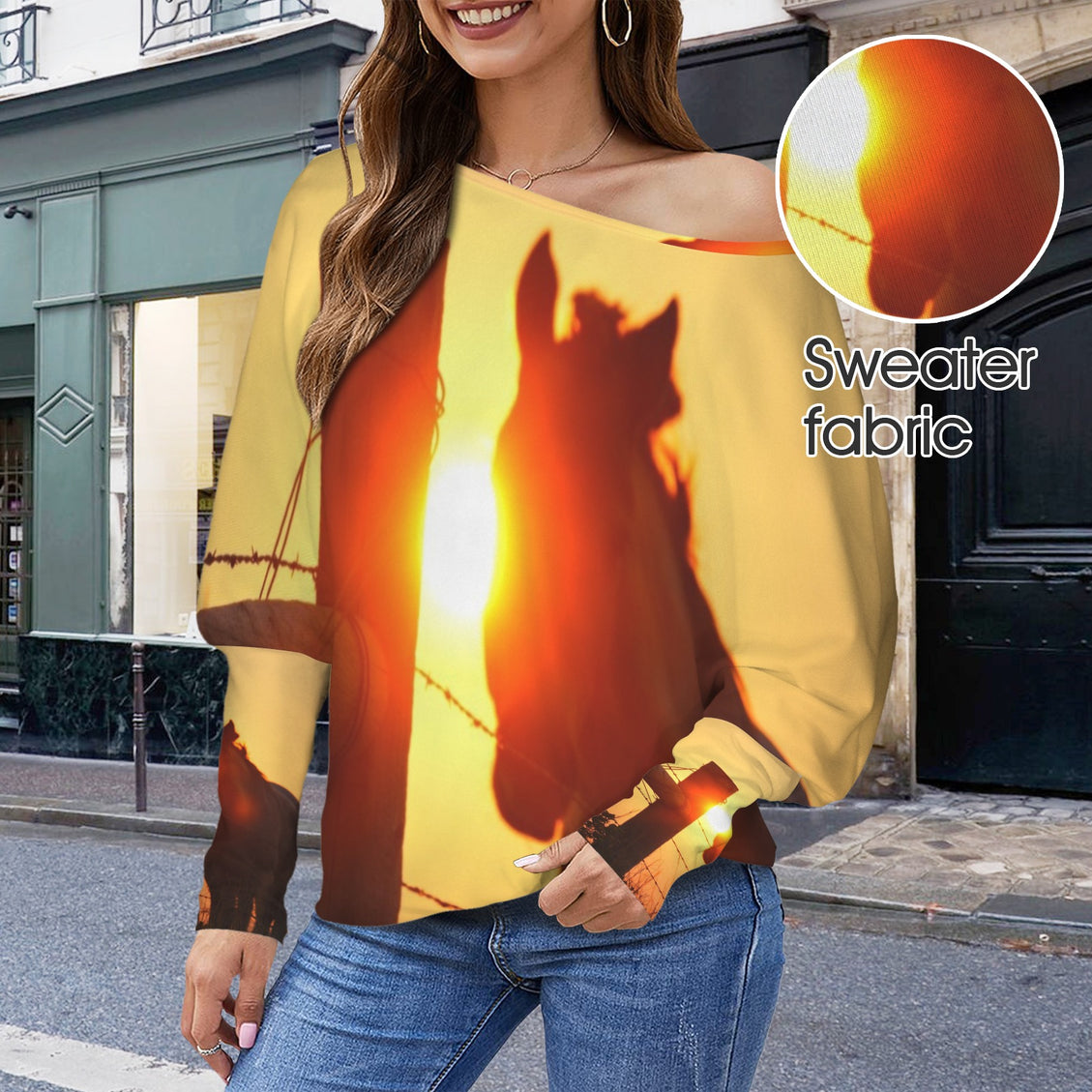 Batwing Long Sleeve Top Horse Sunset