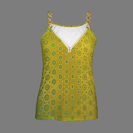 V Neck Chain Cami Fall Leaves Green & Gold