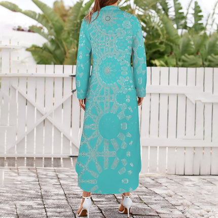 Long Sleeve Shirt Dress Turquoise on Turquoise Graphic