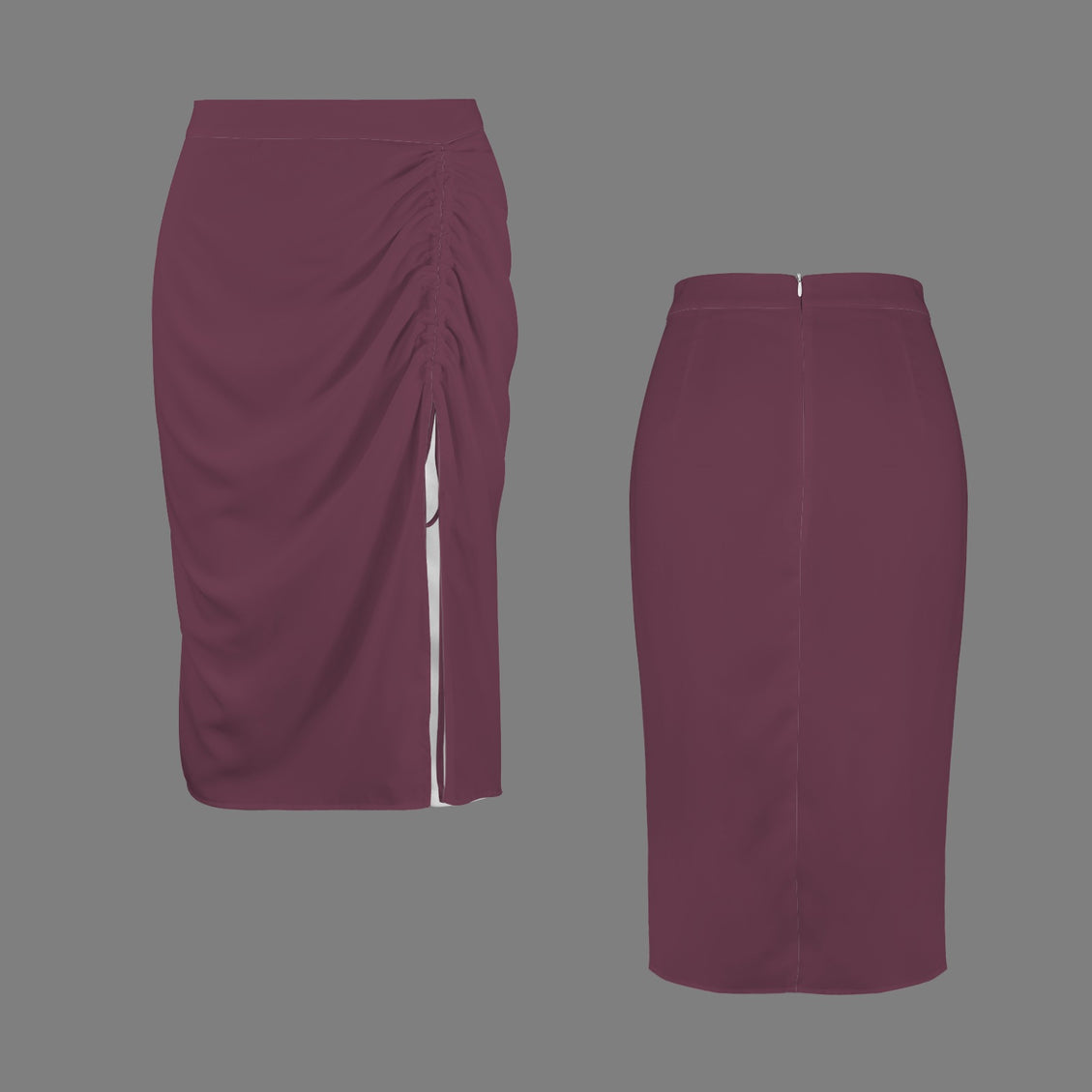 Drawstring Ruched Skirt Burgundy