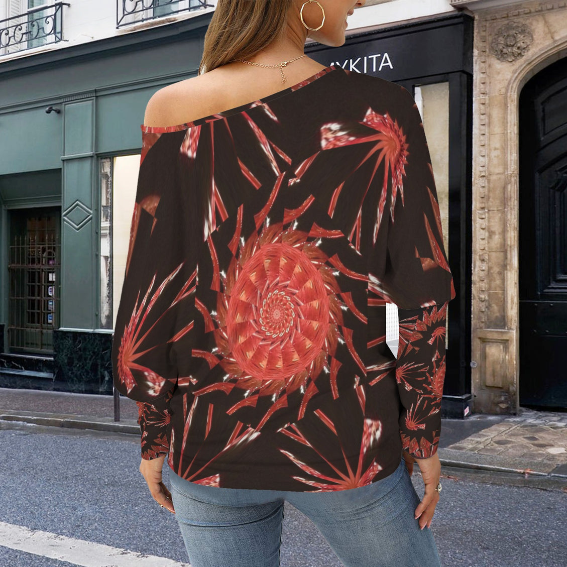 Batwing Long Sleeve Top Red Orange Glass