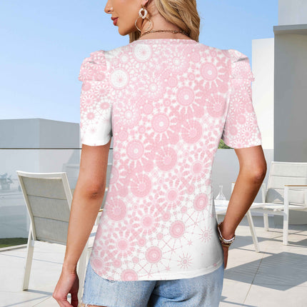 Puff Sleeve T-Shirt Pink Sunflower Graphic