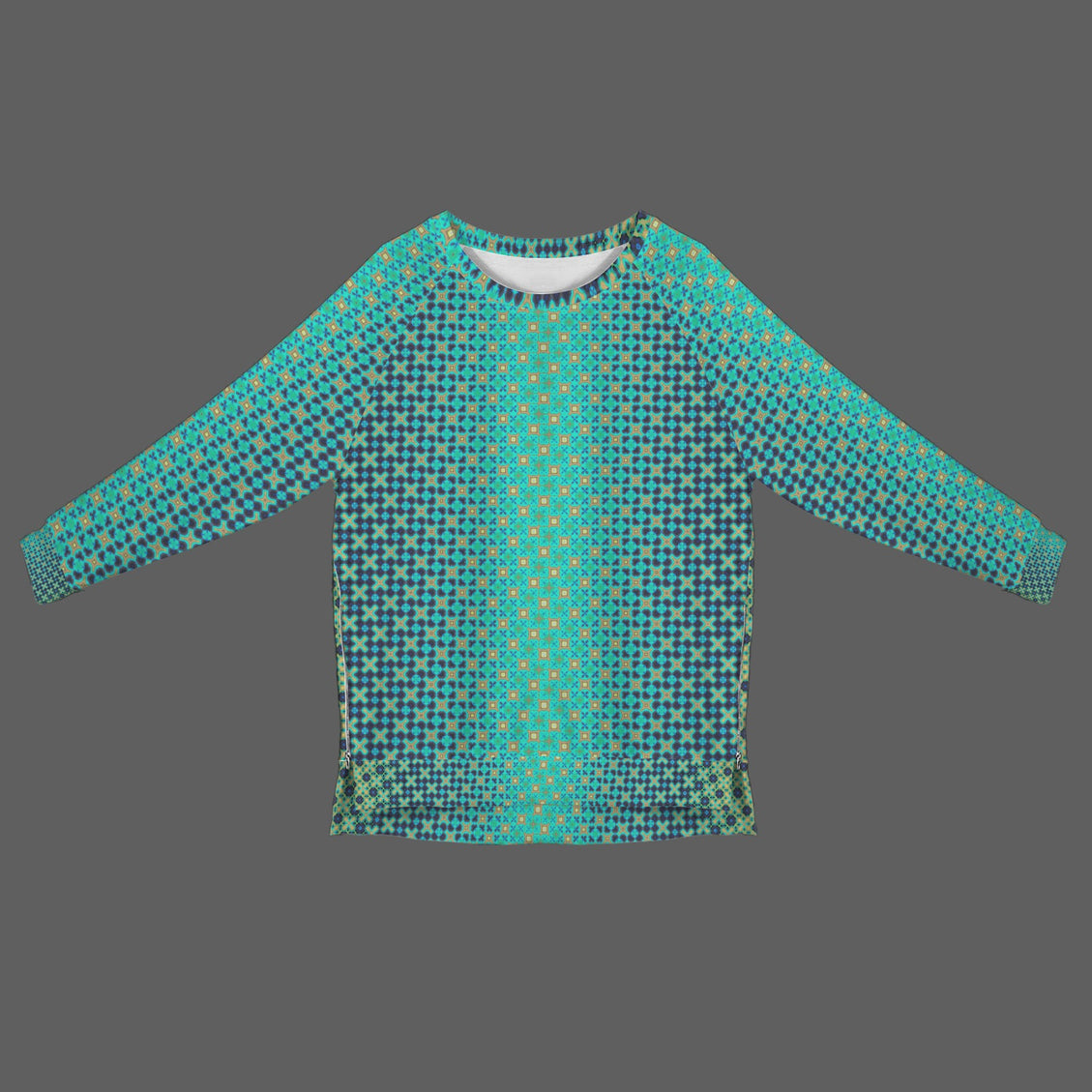 Crew Neck Long Sleeve Side Zip Sweatshirt Peacock Ombre