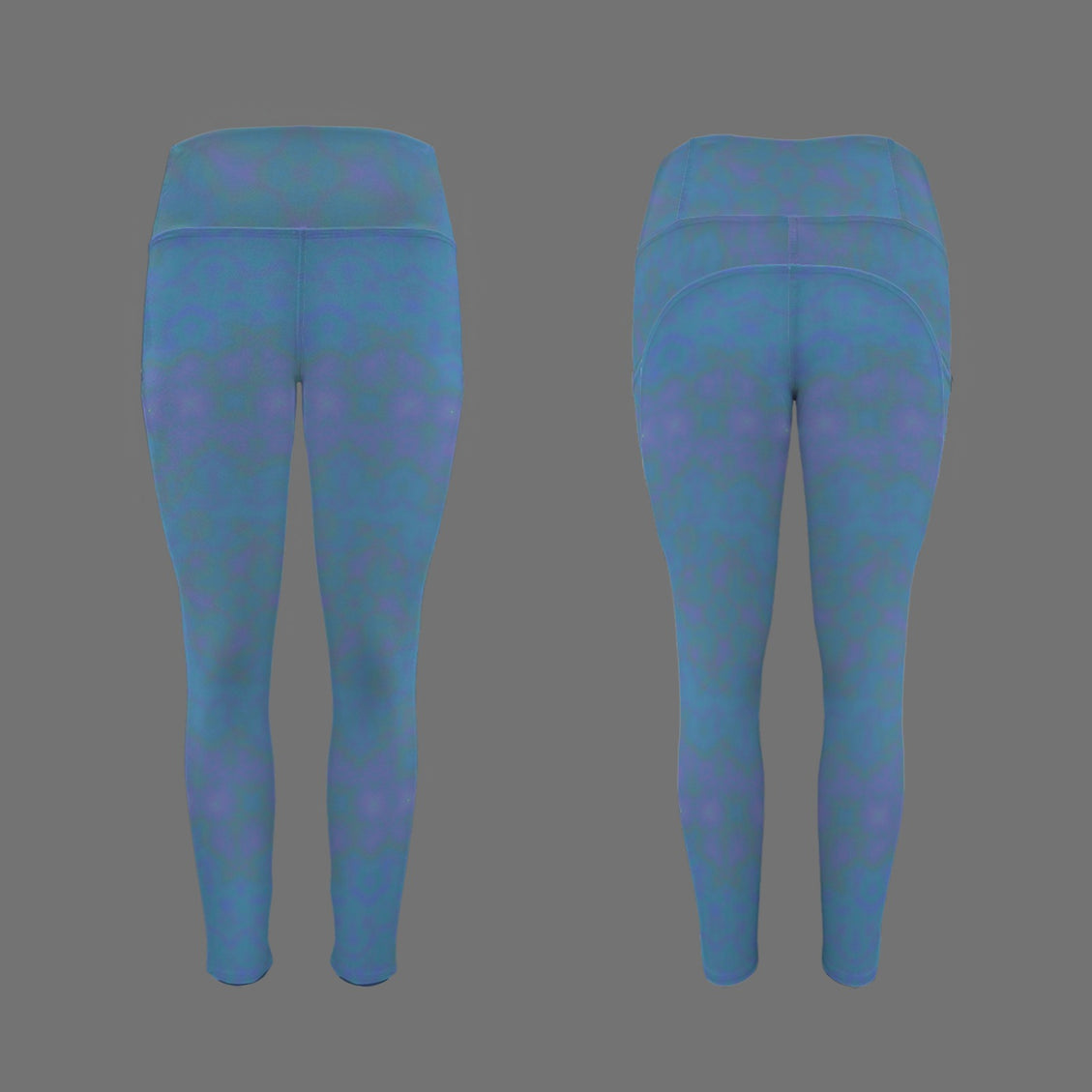 High Waist Pockets Yoga Leggings Blue Watercolor