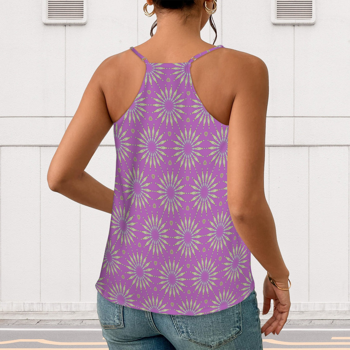 V Neck Cami Fuchsia Sunflower Starburst