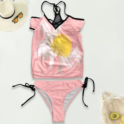 Mesh Back Tankini Daisy Watercolor Coral