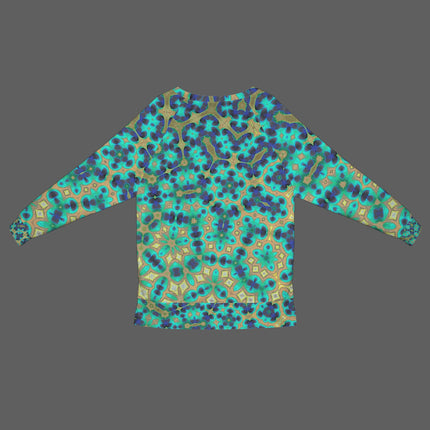 Crew Neck Long Sleeve Side Zip Sweatshirt Peacock Feather Abstract