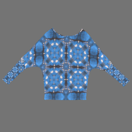 Batwing Long Sleeve Sweater Frosty Trees Blue Tartan Plaid