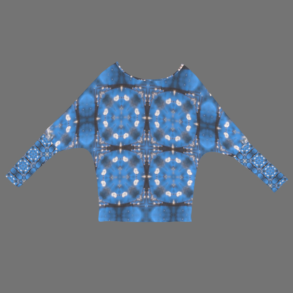 Batwing Long Sleeve Sweater Frosty Trees Blue Tartan Plaid