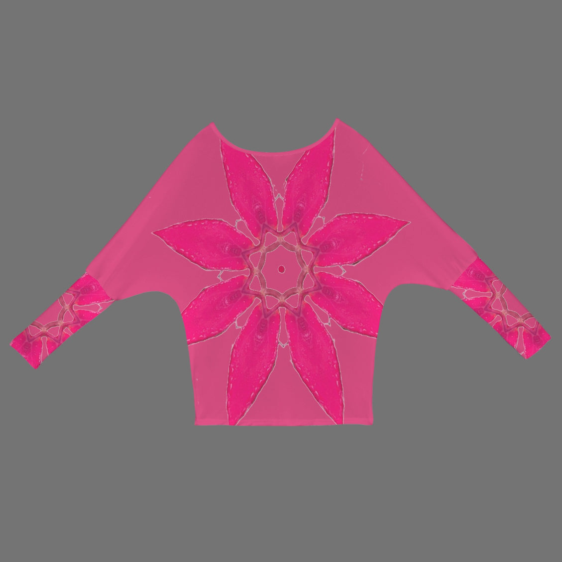 Batwing Long Sleeve Top Pink Leaves