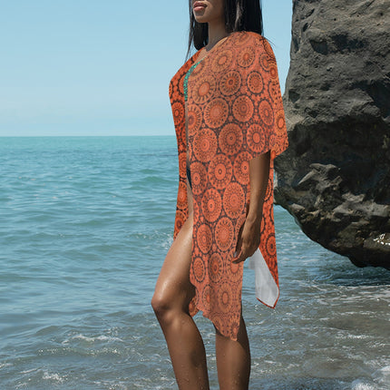 Cover Up Long Kimono Orange Sunset