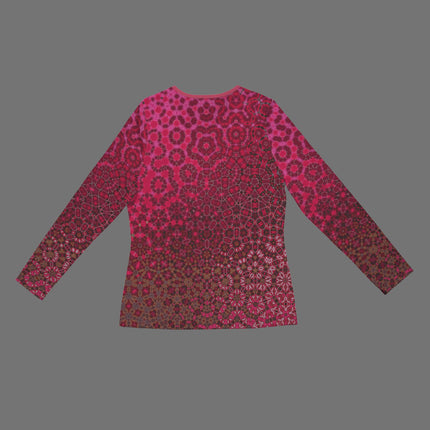 Long Sleeve Zip Front T-Shirt Red Leaves Abstract