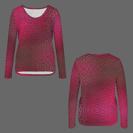 V Neck Long Sleeve Sweater Red Leaves Abstract