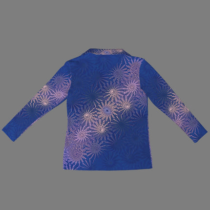 Half Zip Long Sleeve T-Shirt Blue Lavendar Graphic