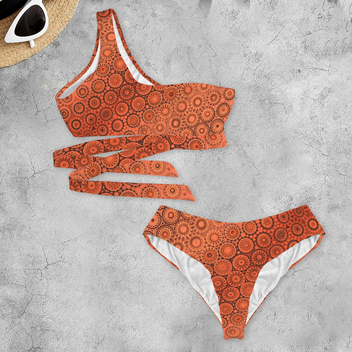 One Shoulder Asymmetrical Bikini Orange Sunset