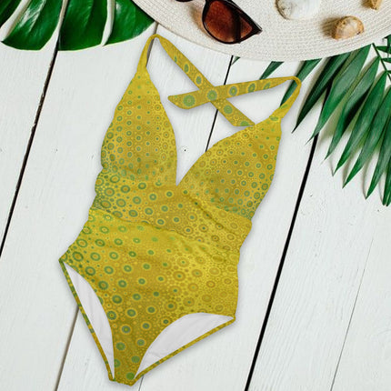 Halter V Neck One Piece Gold and Green Ombre