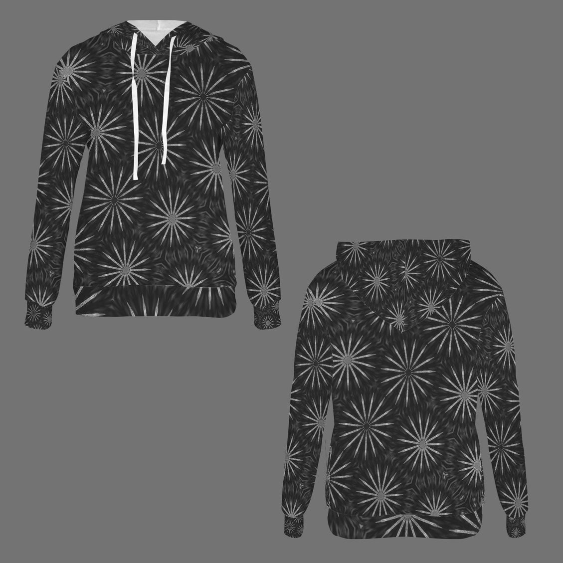 Hoodie Hollyhocks Black and White Starburst