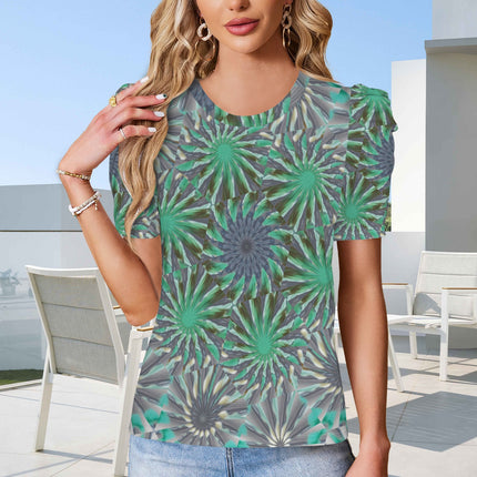 Puff Sleeve T-Shirt Turquoise Medallion