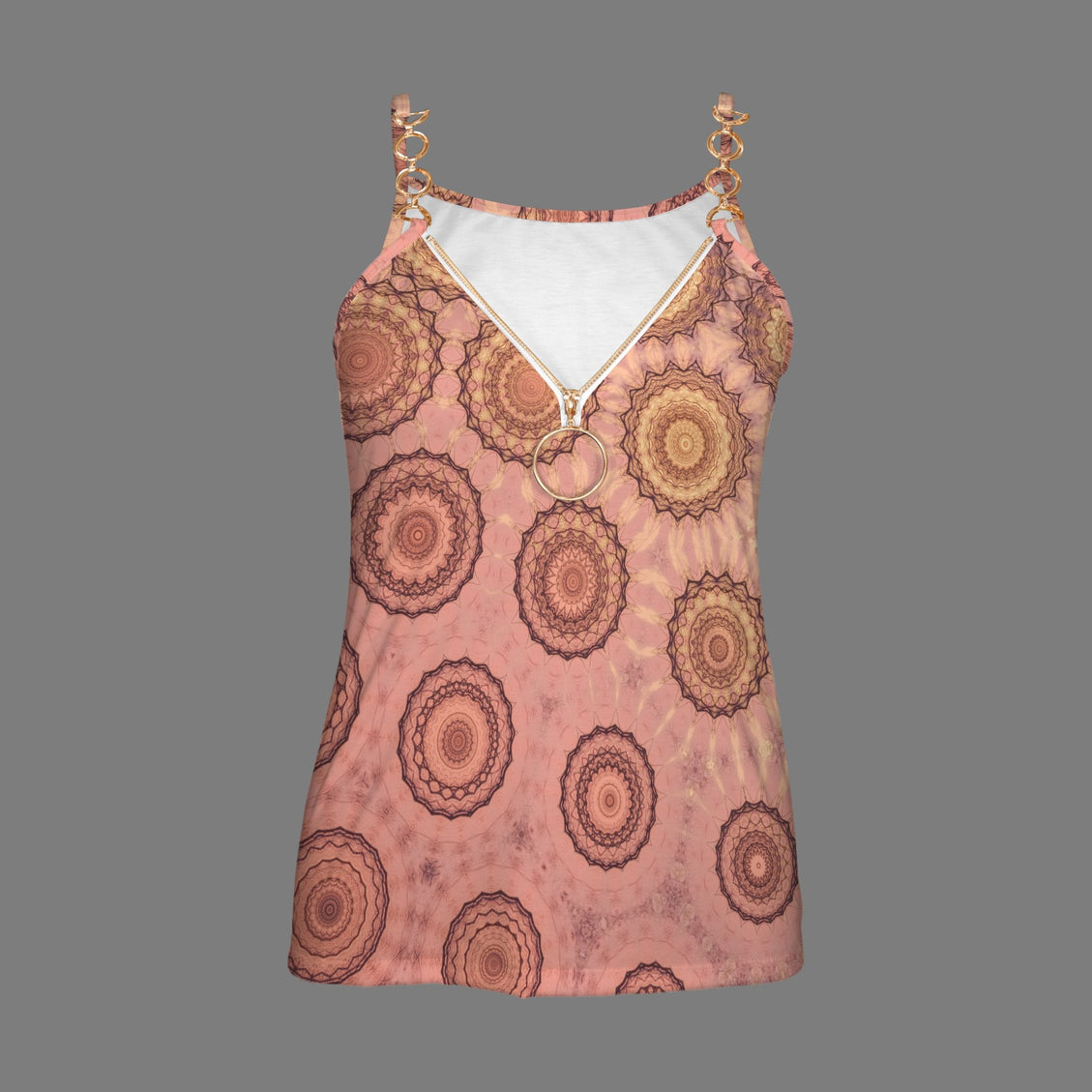 V Neck Chain Tank Top Apricot