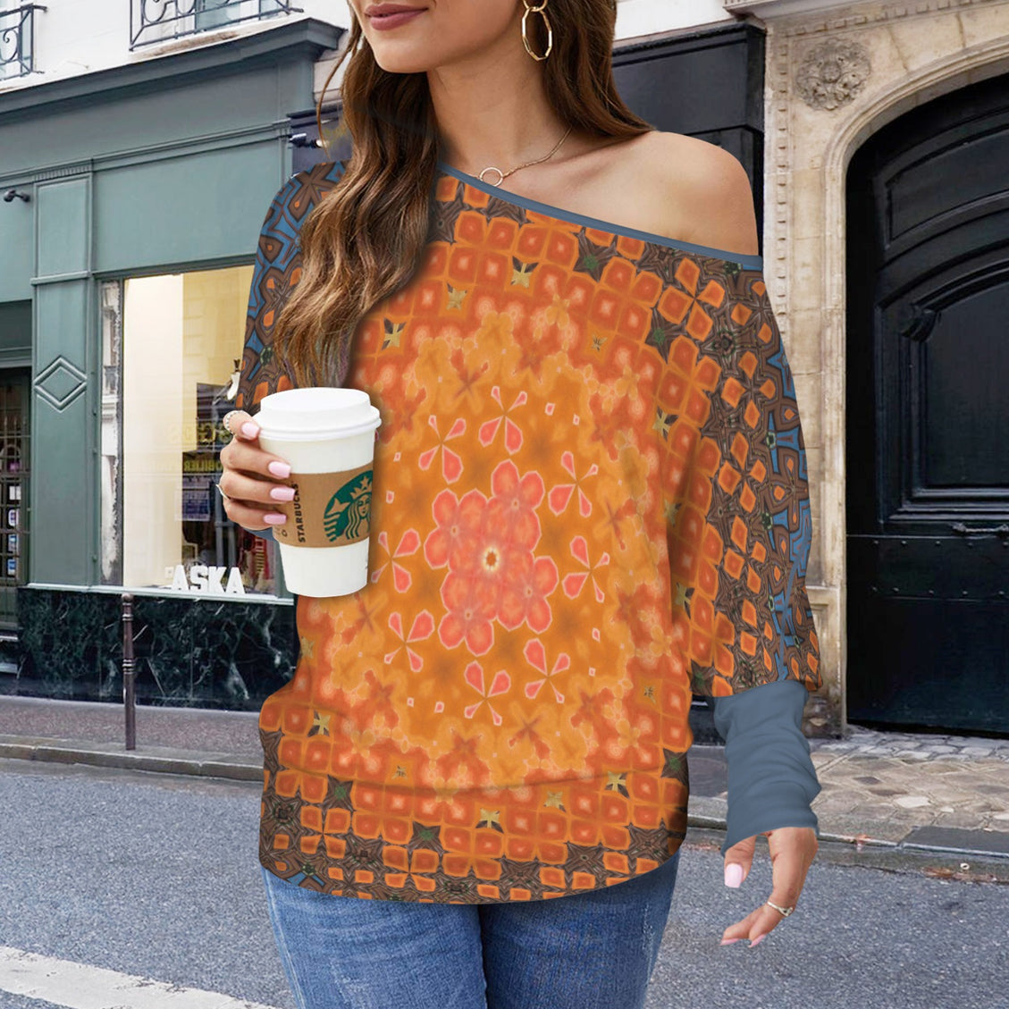 Batwing Long Sleeve Top Orange Lily