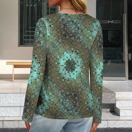 V Neck Long Sleeve Sweater Blue Algae