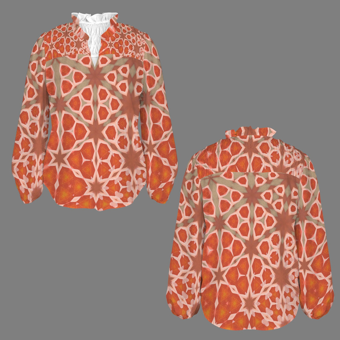 V Neck Long Sleeve Blouse Orange Hollyhock