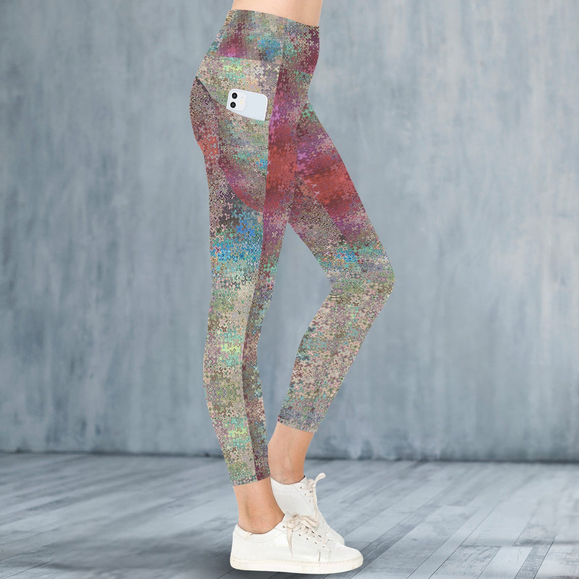 High Waist Pockets Yoga Leggings Peacock Feathers Ombre