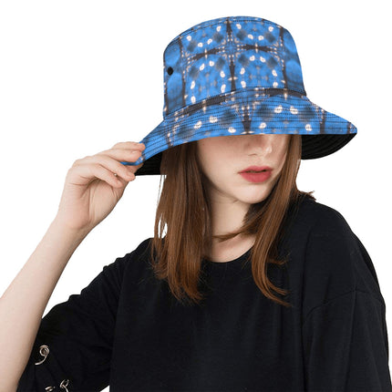 Bucket Hat Unisex Frosty Trees Blue Tartan Plaid