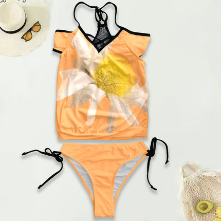 Mesh Back Tankini Daisy Watercolor Tangerine