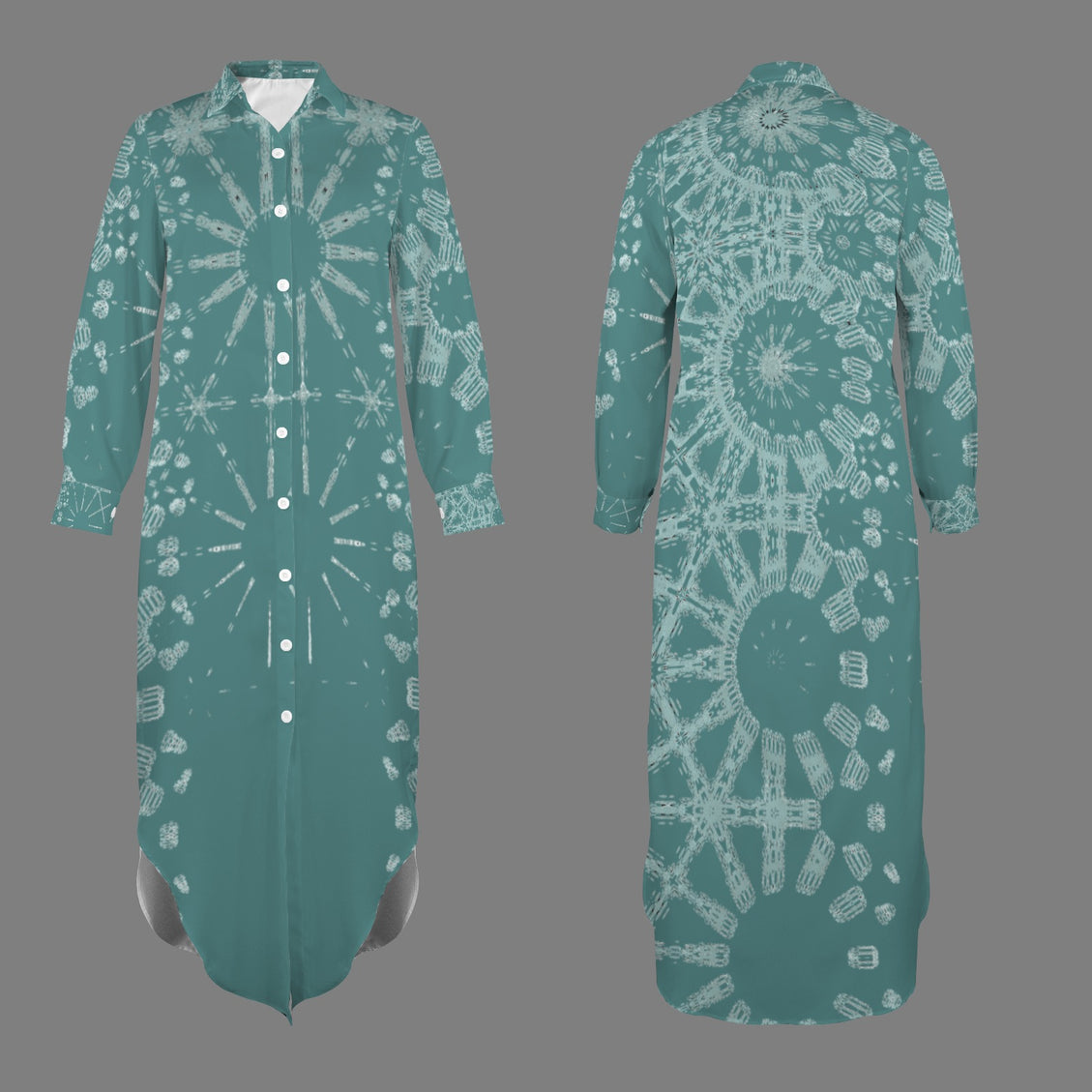 Long Sleeve Shirt Dress Turquoise and Teal Graphic