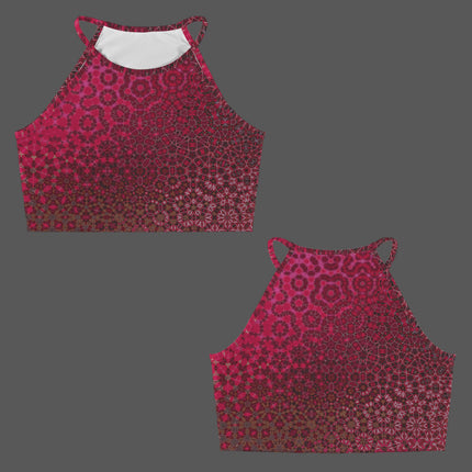 Cropped Tank Red Leaves Abstract