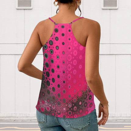 V Neck Cami Red Leaves Abstract