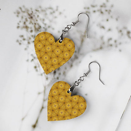 Wooden Heart Earrings Butterfly