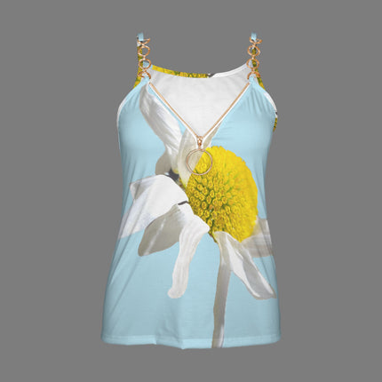 V Neck Chain Cami Daisy Blue