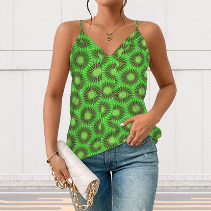 V Neck Cami Brown Butterfly on Green