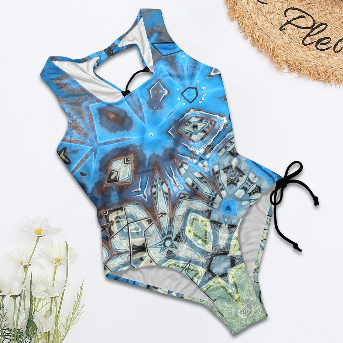 Tie Back Lace Up One Piece Swimsuit Old Blue Truck