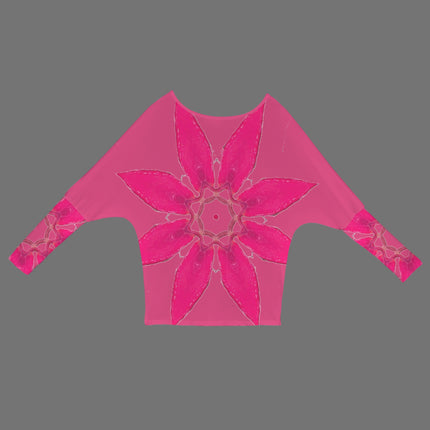 Batwing Long Sleeve Top Pink Leaves