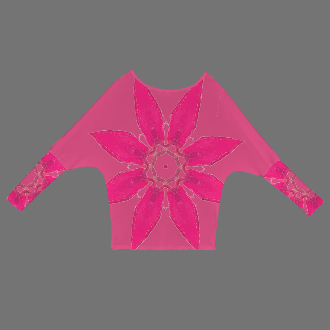 Batwing Long Sleeve Top Pink Leaves