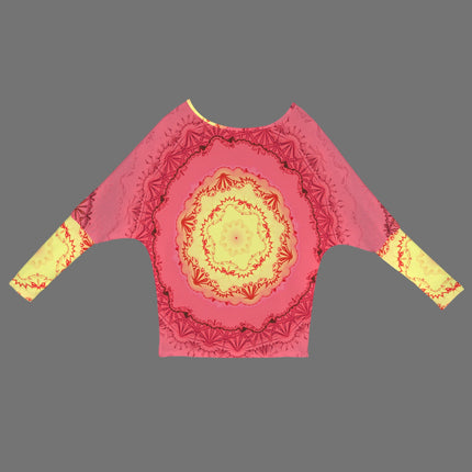 Batwing Long Sleeve Top Red Yellow Medallion