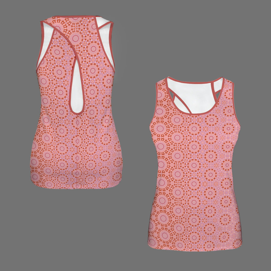 Cross Back Tank Pink & Coral Geometric