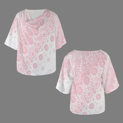 Draped Neck Blouse Pink Sunflower Graphic